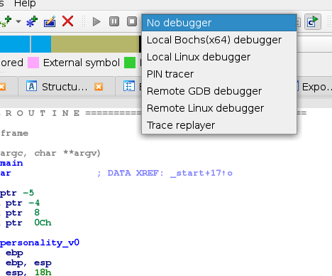drop down debugger list